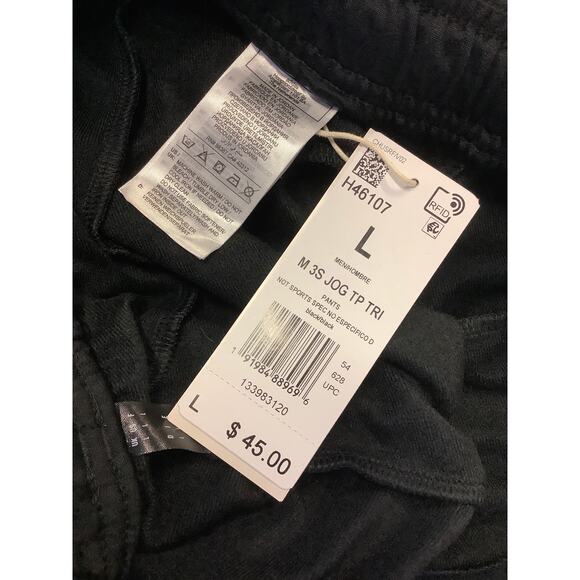 Adidas Men's Large Black Essentials Warm-Up Tapered 3-Stripes Track Pants L20-4 - Picture 6 of 7